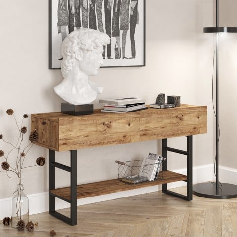 Entry console in wood metal industrial style 2 drawers Etage Promotion