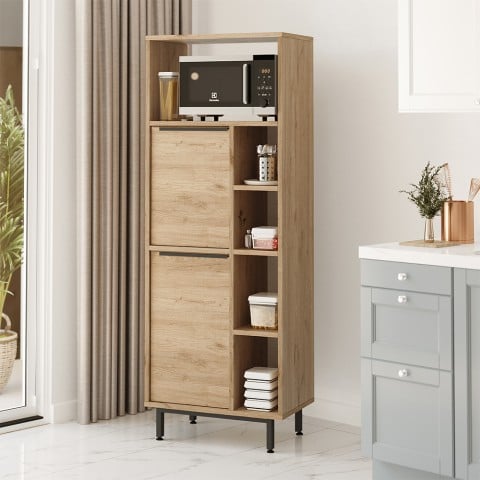 Kitchen wooden cabinet with 2 doors 7 shelves 60x36x150cm Biruni Promotion