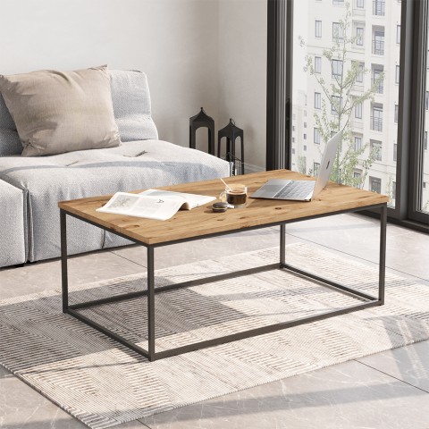 Coffee table living room wood metal minimal industrial 100x60cm Nael Promotion