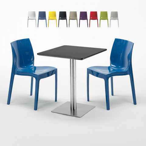 Pistachio Set Made of a 60x60cm Black Square Table and 2 Colourful Ice Chairs Promotion