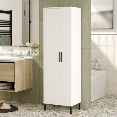 Bathroom cabinet tall unit 2 doors white 50x36x175cm Livry Promotion