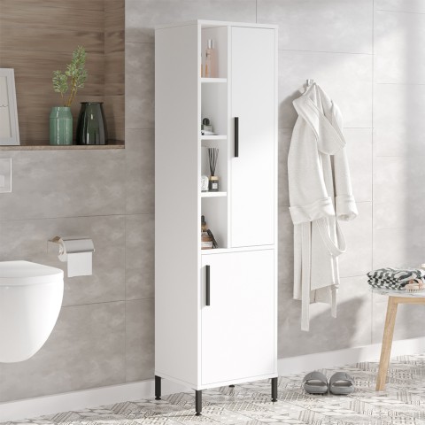 White Bathroom Column Cabinet 2 Doors with Shelves 45x36x184cm Femmy Promotion