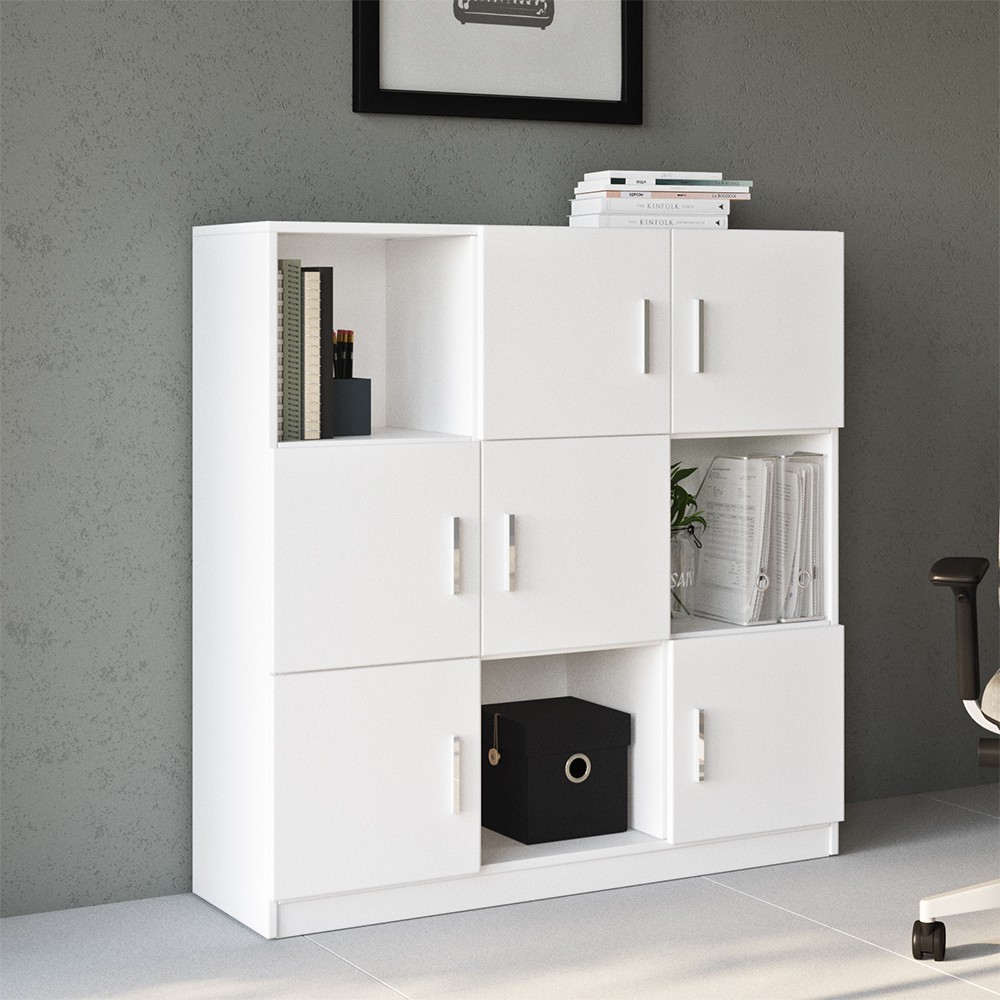 Kaspar Multi-Purpose Office Cabinet with 6 Doors, White, 120x38x122cm