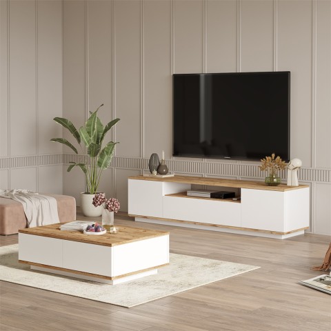 3-door mobile TV set + low white wooden modern design coffee table Award Promotion