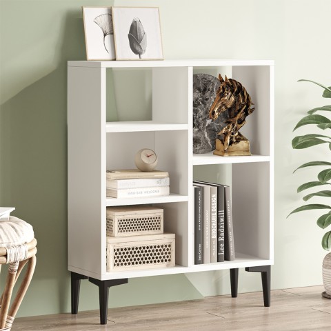 Low modern white design bookcase with 3 shelves 69x25x88cm Lydia Promotion