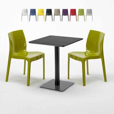 Licorice Set Made of a 60x60cm Black Square Table and 2 Colourful Ice Chairs Promotion
