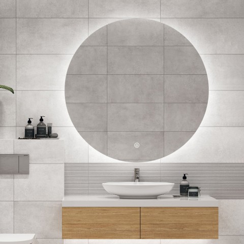 Bathroom Mirror with Round Backlit LED Lights 80cm Rotorua XL Promotion