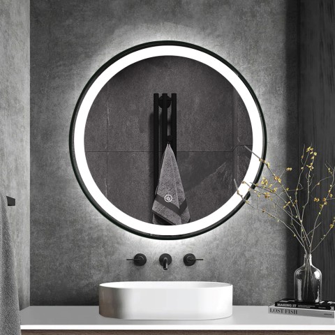 Backlit LED round 60cm bathroom mirror black frame Smidmur M Promotion