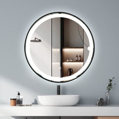 Bathroom mirror round design 70cm backlit frame Smidmur L Promotion