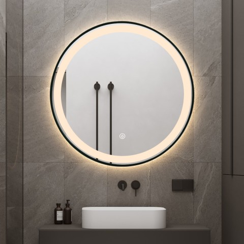 Bathroom LED round mirror 80cm backlit black frame Smidmur XL Promotion