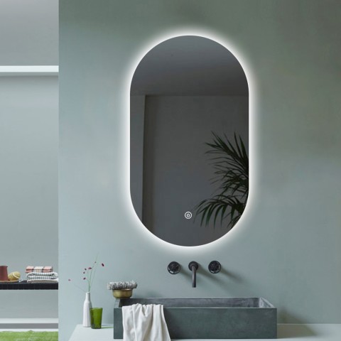 Modern illuminated oval bathroom mirror 50x80cm LED lights Konughs M Promotion