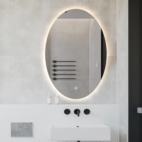Modern backlit LED 50x70cm oval bathroom mirror Sodin M Promotion