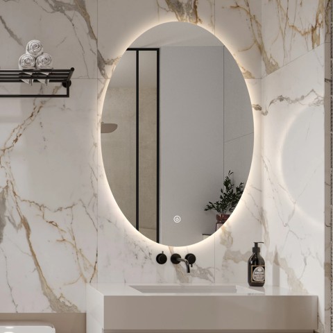 Oval Bathroom Mirror 60x80cm with Backlit LED Lights Sodin L Promotion