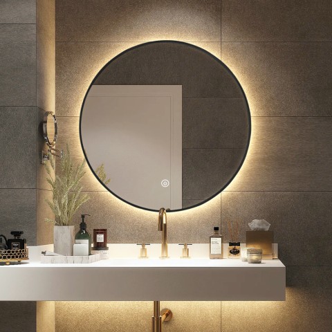 Bathroom mirror LED round 70cm backlight black frame Laugarv L Promotion