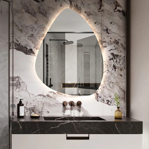 Illuminated Bathroom Mirror 60x80cm LED Droplet Design Vmidur L Promotion
