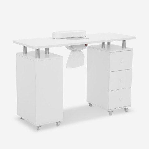 Manicure table beautician with aspirator wheels 3 drawers white Mango Promotion