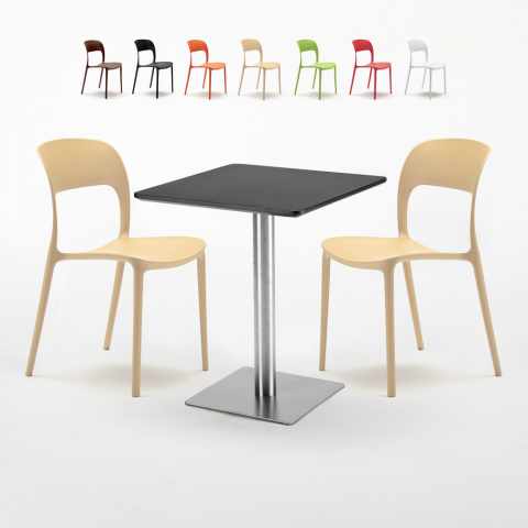Pistachio Set Made of a 60x60cm Black Square Table and 2 Colourful Restaurant Chairs