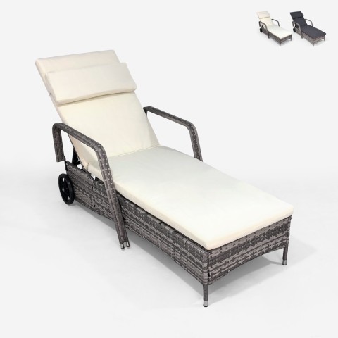 Garden pool sun lounger in rattan with wheels and armrests Kanani Promotion