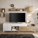 Clere Modern White Wood TV Stand with Drawer and 2 Doors, 241x42x67cm Model