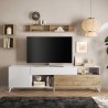 Clere Modern White Wood TV Stand with Drawer and 2 Doors, 241x42x67cm Model