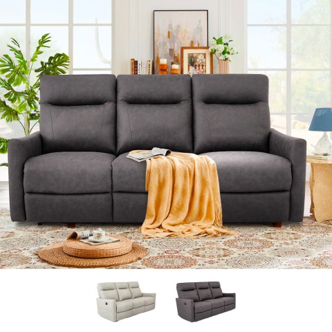 Sofa 3 seats relax reclining manual faux leather modern gray Kiros Promotion