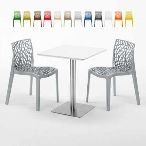 HAZELNut Set Made of a 60x60cm White Square Table and 2 Colourful Gruvyer Chairs Promotion