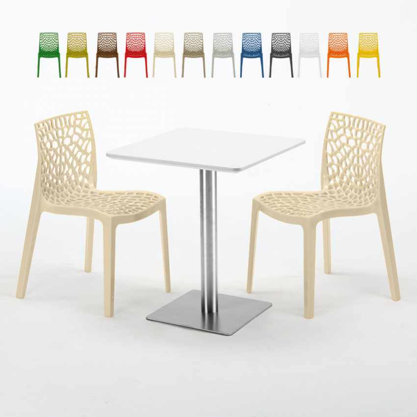 HAZELNut Set Made of a 60x60cm White Square Table and 2 Colourful Gruvyer Chairs On Sale