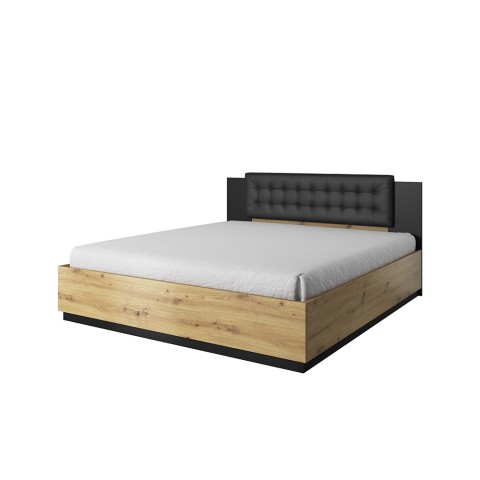 Double bed with storage 160x200cm wood black headboard Horton Promotion