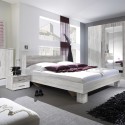 White Wooden Double Bed 160x200 with Slatted Frame and 2 Nightstands Indra On Sale