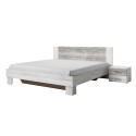 Queen Bed 180x200 with Slatted Base and 2 White Wooden Nightstands Mosnay Promotion