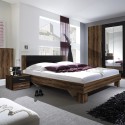 Queen Size Bed 160x200 with 2 Black Oak Nightstands and Slatted Base Kivel On Sale