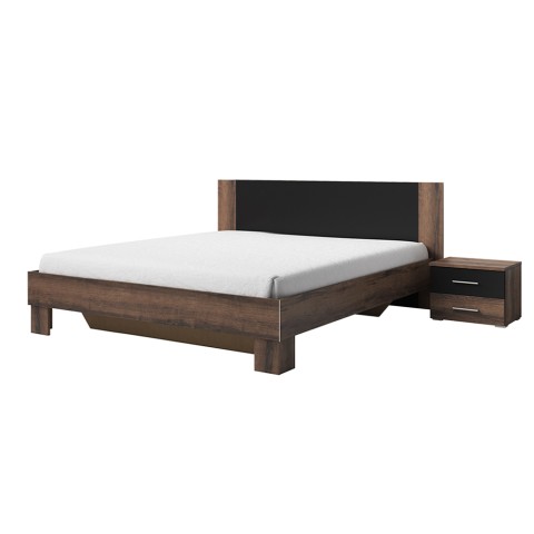 King Size Bed with 2 Nightstands, 180x200 cm, Wooden Slatted Headboard, Lauret Promotion
