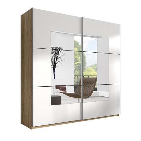 Wardrobe 2 doors sliding mirror white light oak 200x60x210 Lille Promotion