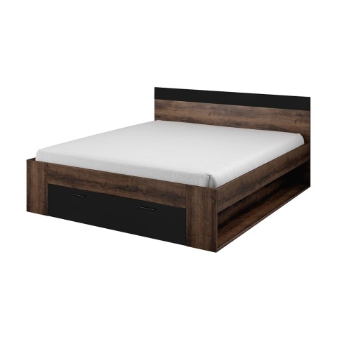 Double bed with container 160x200cm black oak slatted base Bayda Promotion