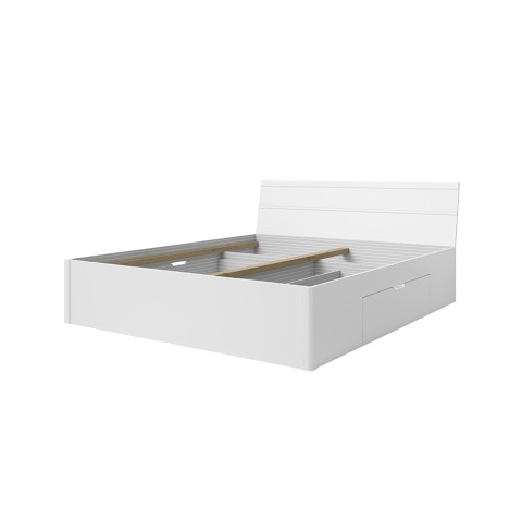 White double bed 160x200cm with slatted base and storage drawers Loix Promotion