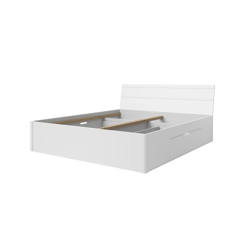 White Double Bed 160x200cm with Slatted Frame and Storage Drawers Loix Promotion