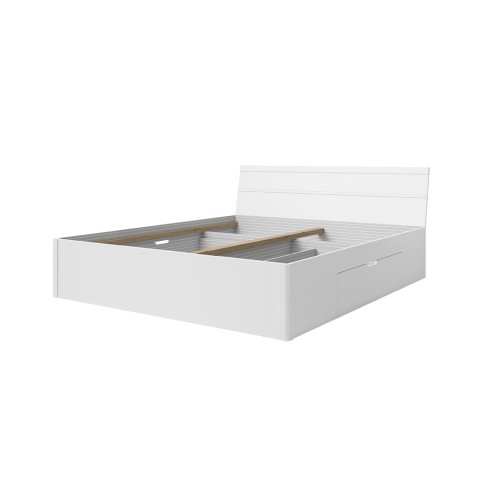 White Storage Bed with Drawers, 180x200cm Slatted Frame, Eleyn Promotion