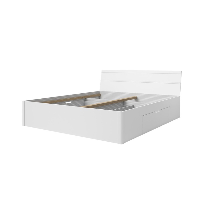 White Storage Bed with Drawers, 180x200cm Slatted Frame, Eleyn Promotion