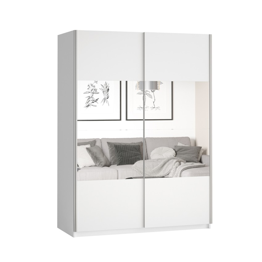 Olette White Wardrobe 150x61x210 with Sliding Mirror Doors Promotion