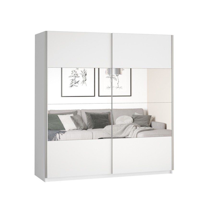 Sidey White Bedroom Wardrobe with Sliding Mirror Doors 180x61x210 Promotion