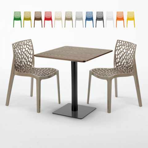 Melon Set Made of a 70x70cm Wooden Square Table and 2 Colourful Gruvyer Chairs Promotion