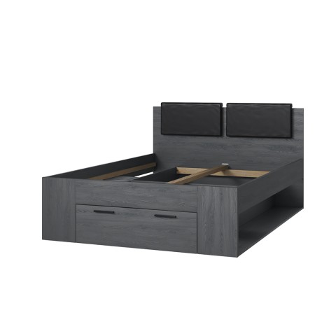 Bed Queen 140x200cm Dark Oak Storage Drawer Anthe Promotion