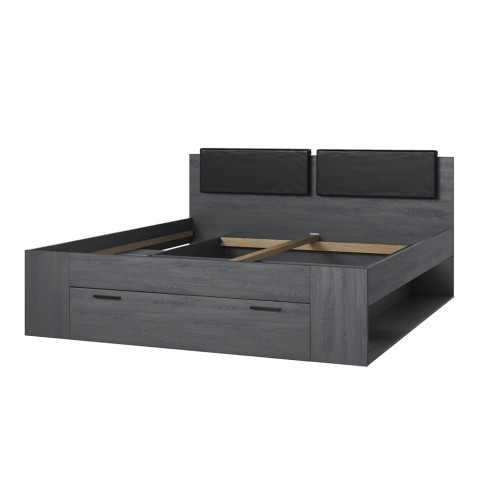 Black Storage King Bed 180x200 with Slatted Headboard - Horseg Promotion