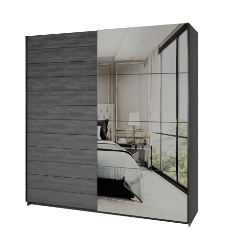 Dark oak modern wardrobe 2 sliding doors mirror 200x61x210 Saone Promotion