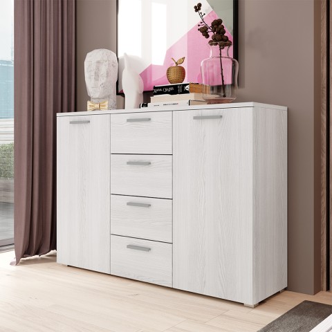 Dresser Bedroom 4 drawers 2 doors white wood 132x38x93cm Lemere Promotion