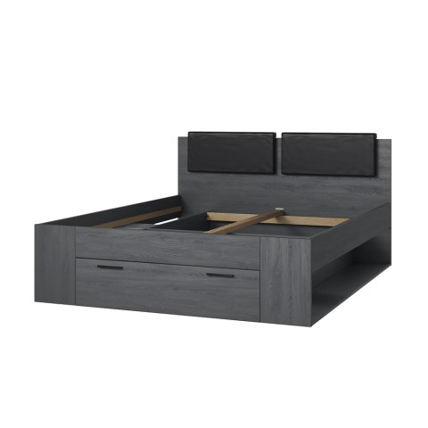 Double bed 160x200 dark oak slatted base storage Tiara Promotion