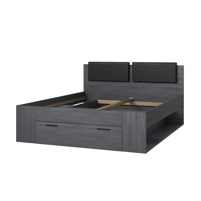 Queen Size Bed 160x200 with Storage and Dark Oak Slatted Frame Tiara Promotion