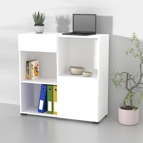 Low Office Bookcase with 2 Shelves White 90x35x89cm Habren Promotion