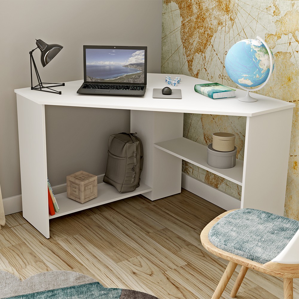 Keniro Space-Saving White Corner Desk for Office or Study 80x80x73cm