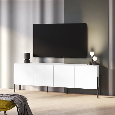 Modern Minimalist White TV Stand with 4 Doors 200x40x69cm Gardon Promotion